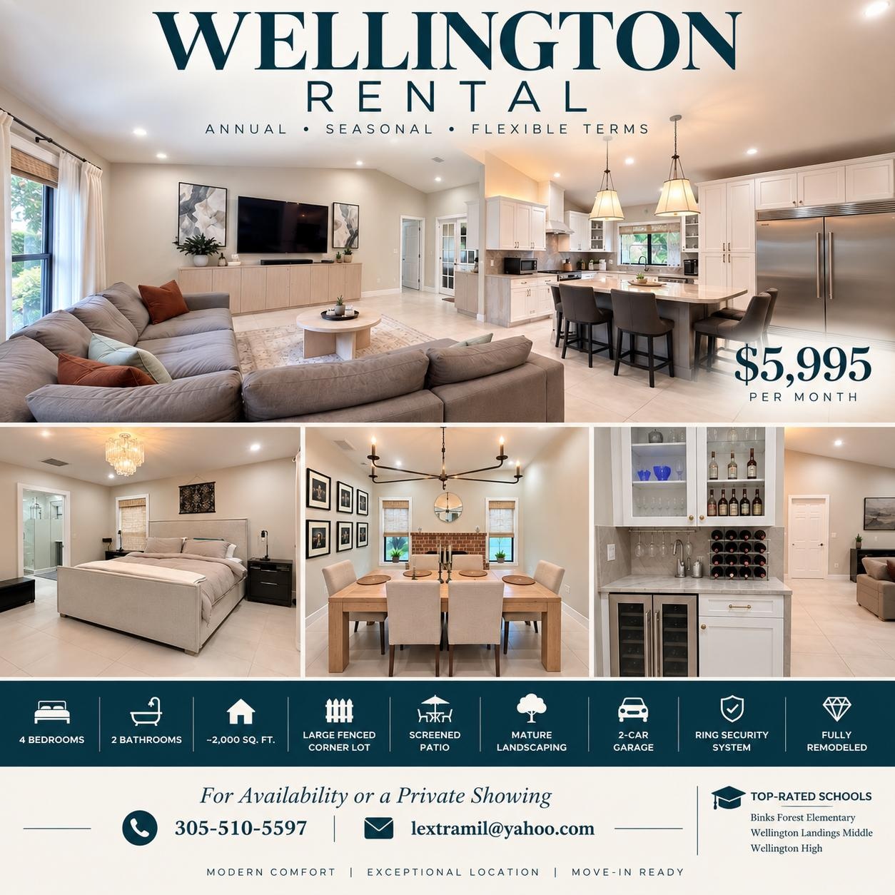 FULLY REMODELED WELLINGTON HOME | 4 BEDROOMS | FENCED CORNER LOT | SCREENED PATIO | PREMIUM KITCHEN | Living Quarters | For Rent or Sublet